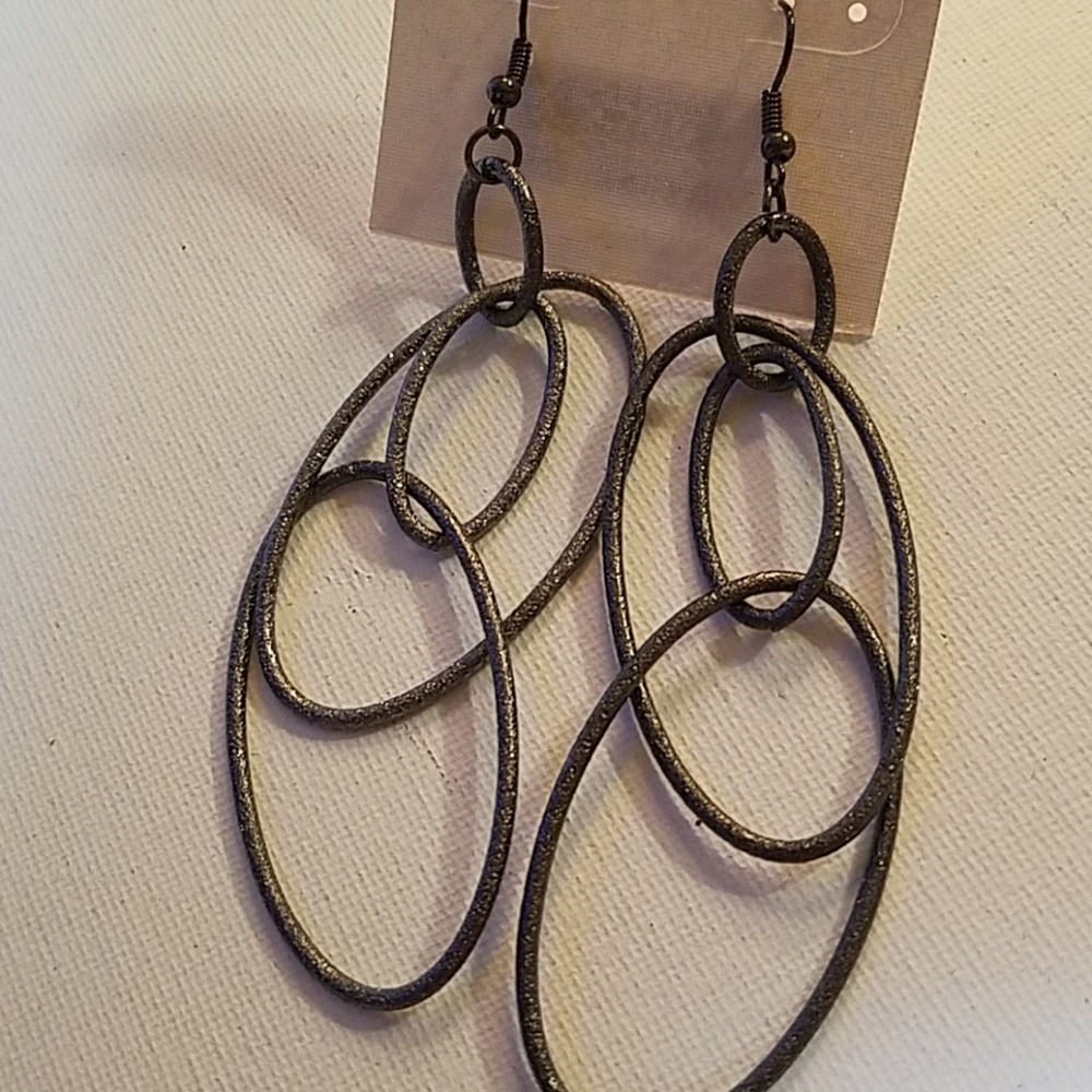 DARK Silver Tone 4" Multi Hoops Earrings